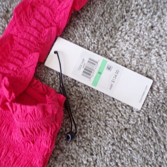 NWT Calvin Klein hot pink square neck summer shirred dress 8 - Picture 7 of 9